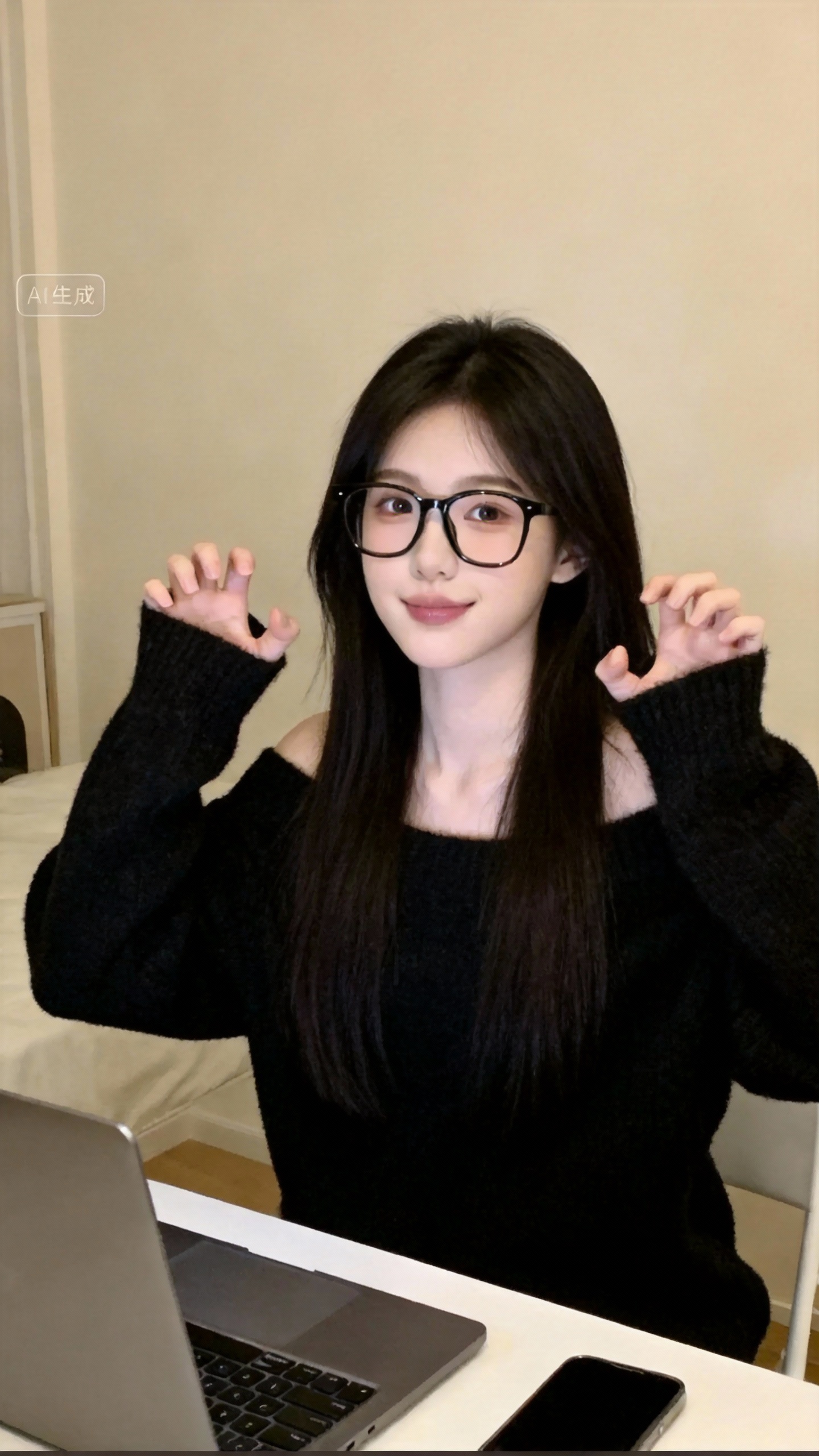 甜美少女AI写真 - 清新生活办公场景