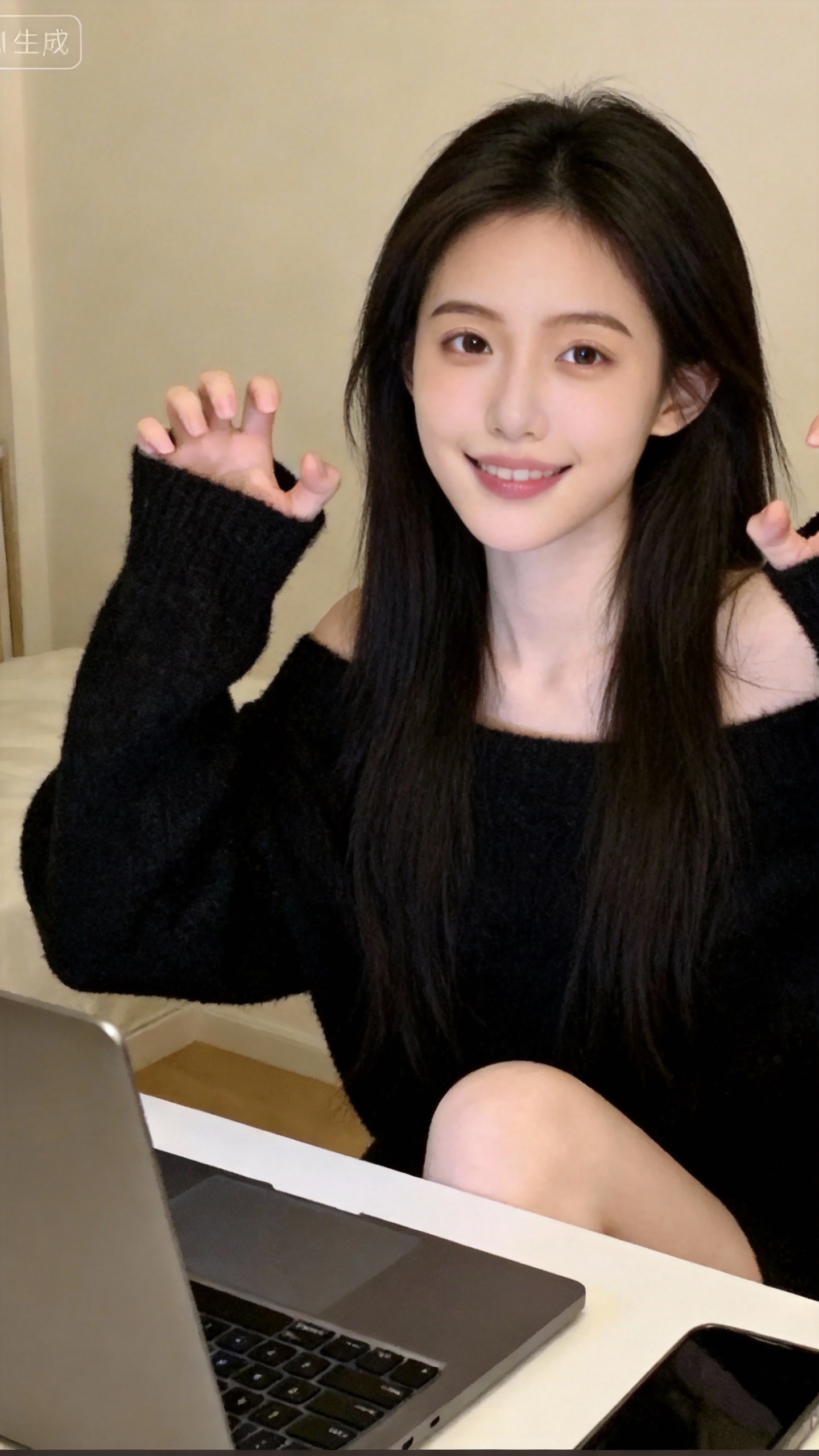 甜美少女AI写真 - 清新生活办公场景