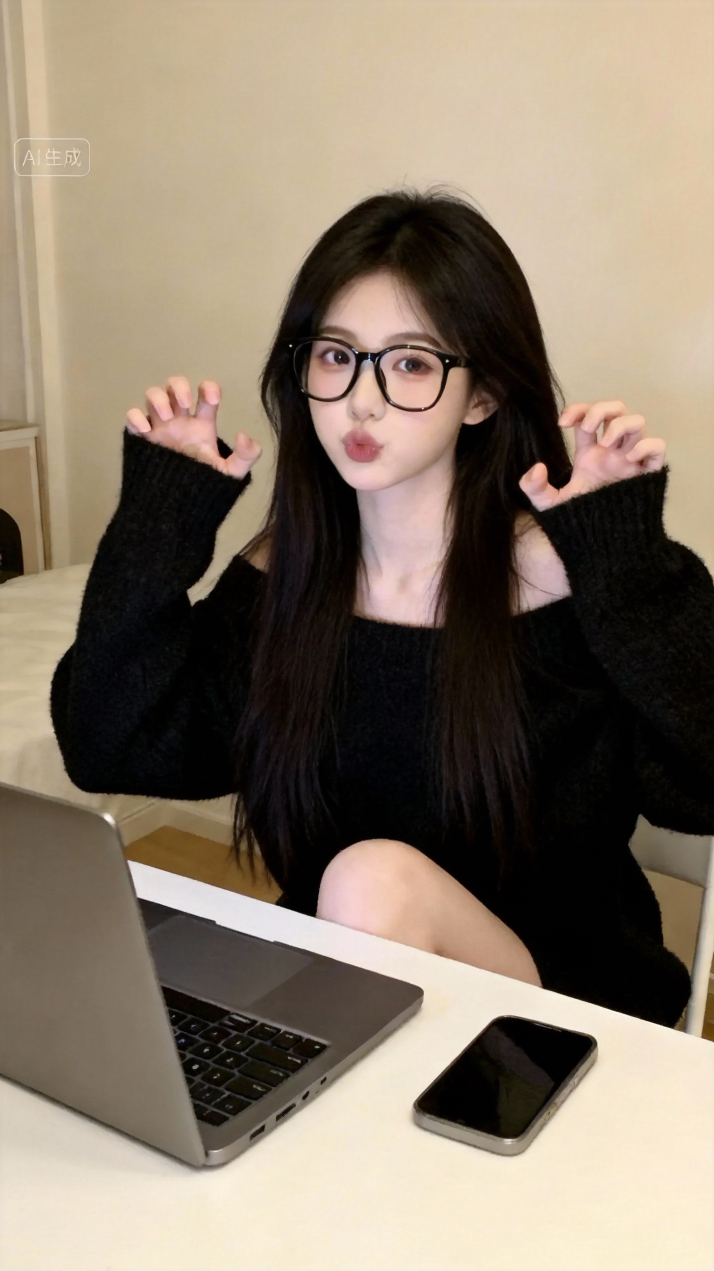 甜美少女AI写真 - 清新生活办公场景