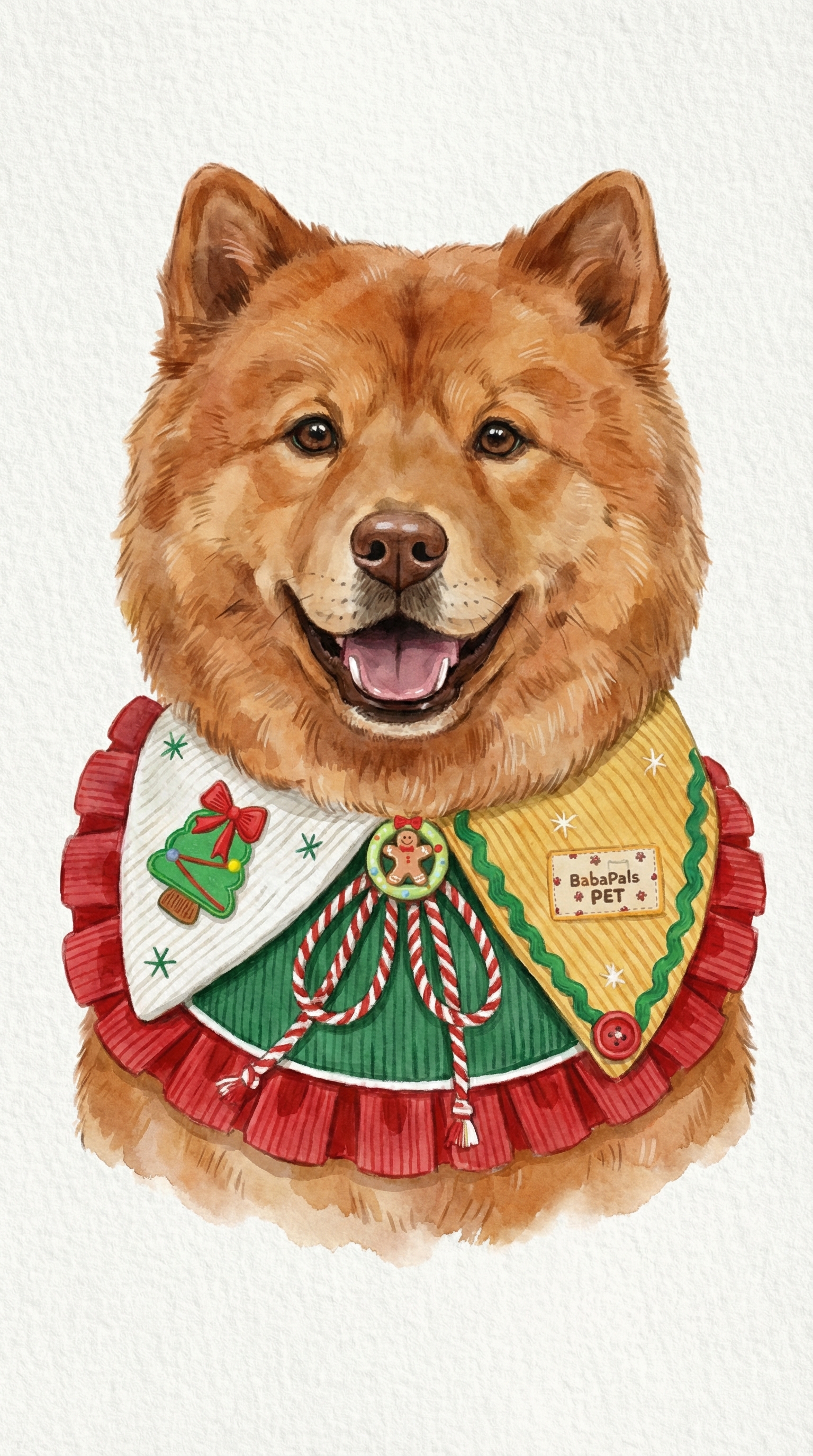 萌宠AI插画-圣诞风松狮犬手绘头像