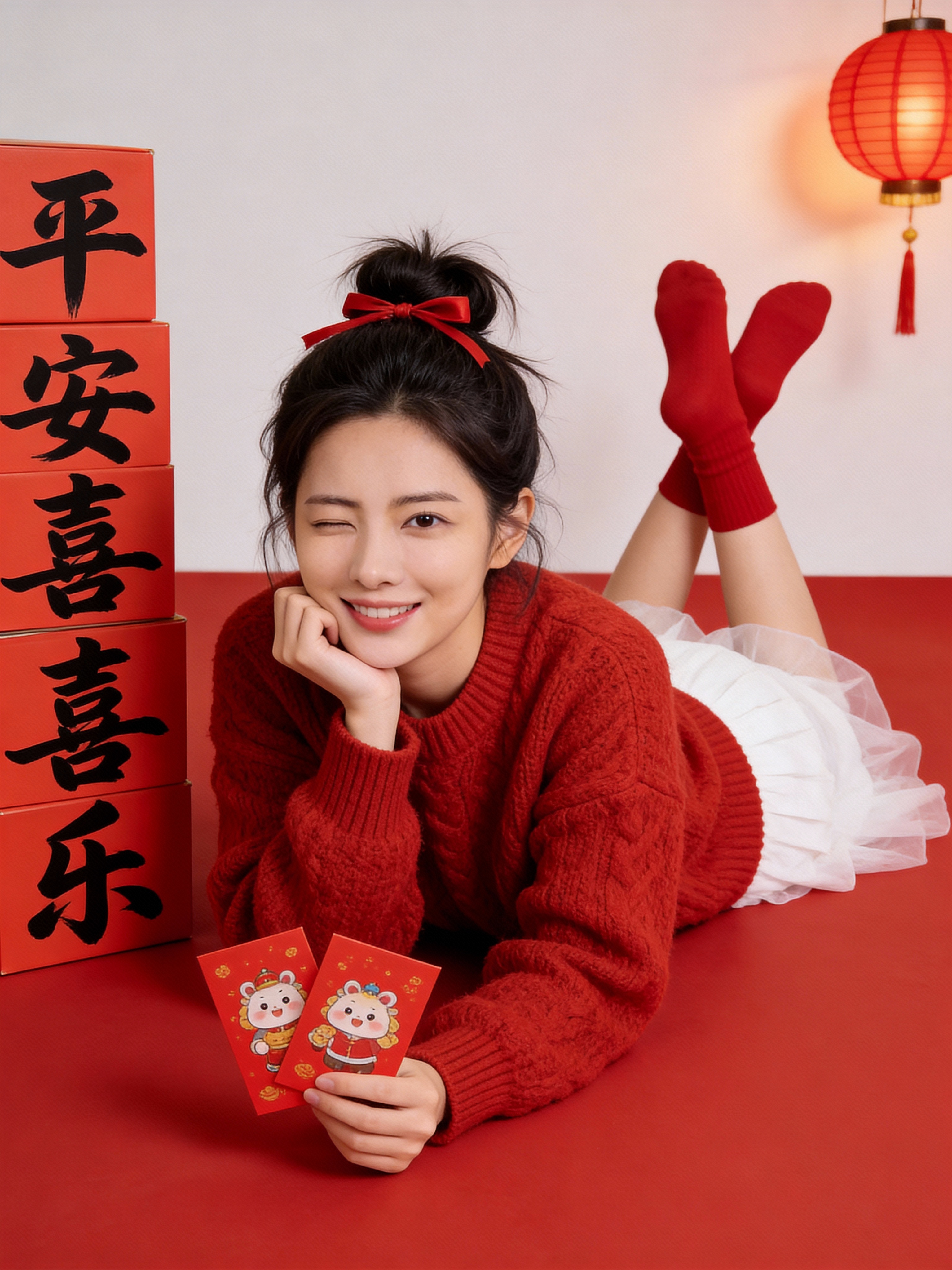 AI新年写真 - 红色喜庆春节人像海报