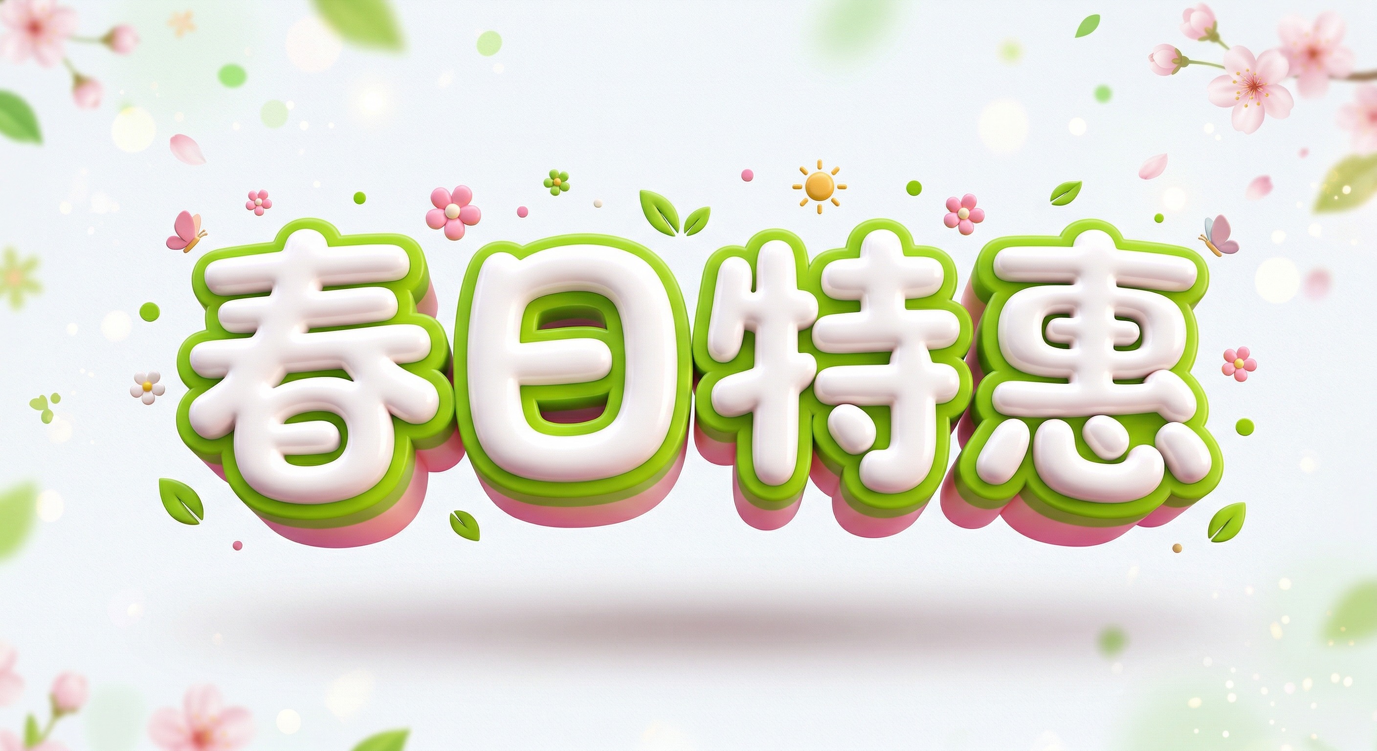 春日特惠艺术字AI标识 - 清新3D立体促销海报